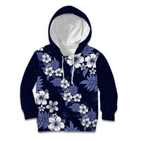 Hawaiian Hibiscus Tribal Floral Blue Kid Hoodie Polynesian Tapa Pattern - Polynesian Pride