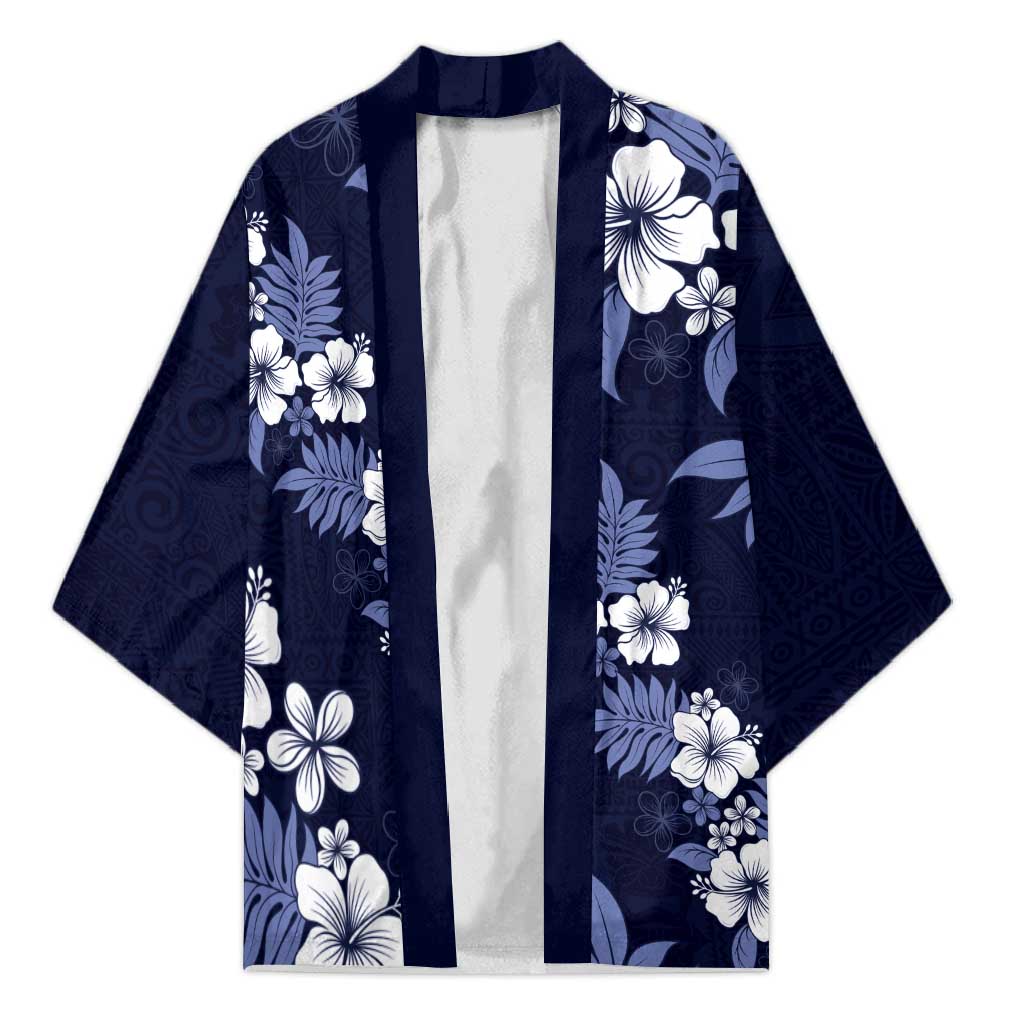 Hawaiian Hibiscus Tribal Floral Blue Kimono Polynesian Tapa Pattern - Polynesian Pride