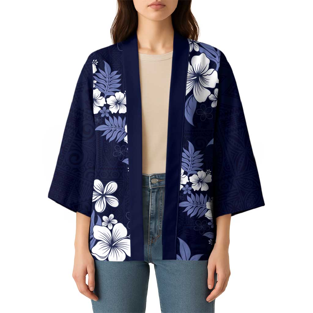 Hawaiian Hibiscus Tribal Floral Blue Kimono Polynesian Tapa Pattern - Polynesian Pride