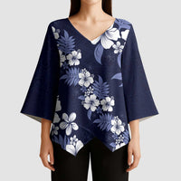 Hawaiian Hibiscus Tribal Floral Blue Kimono Sleeve Blouse Polynesian Tapa Pattern - Polynesian Pride