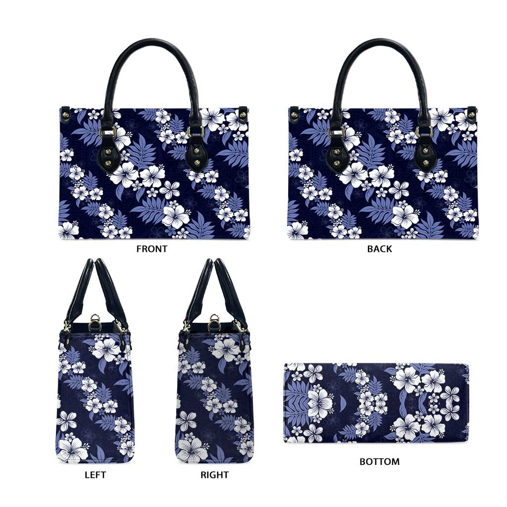 Hawaiian Hibiscus Tribal Floral Blue Leather Bag Polynesian Tapa Pattern - Polynesian Pride