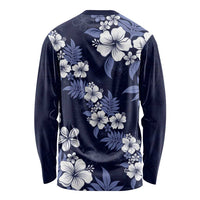 Hawaiian Hibiscus Tribal Floral Blue Long Sleeve Shirt Polynesian Tapa Pattern - Polynesian Pride
