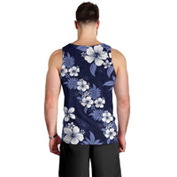 Hawaiian Hibiscus Tribal Floral Blue Men Tank Top Polynesian Tapa Pattern - Polynesian Pride