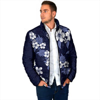 Hawaiian Hibiscus Tribal Floral Blue Padded Jacket Polynesian Tapa Pattern - Polynesian Pride
