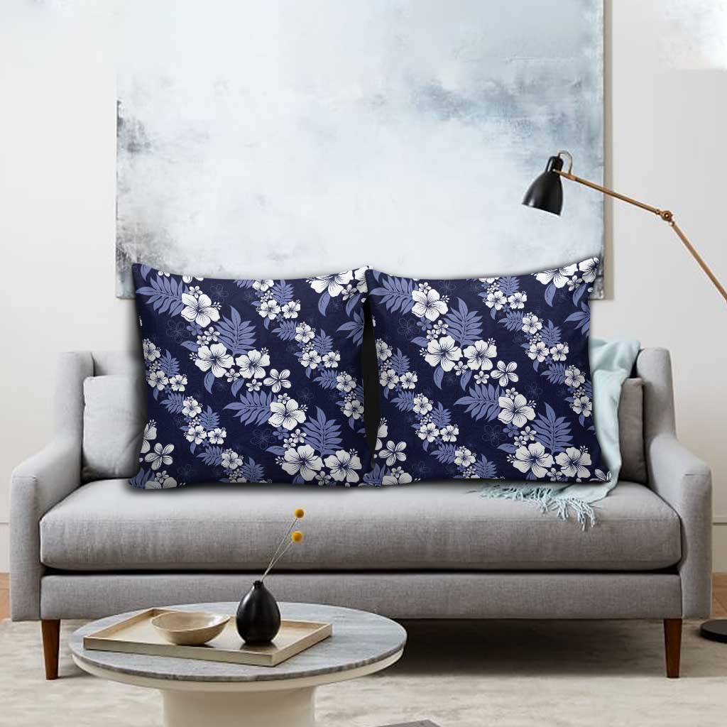 Hawaiian Hibiscus Tribal Floral Blue Pillow Cover Polynesian Tapa Pattern - Polynesian Pride