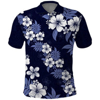 Hawaiian Hibiscus Tribal Floral Blue Polo Shirt Polynesian Tapa Pattern - Polynesian Pride