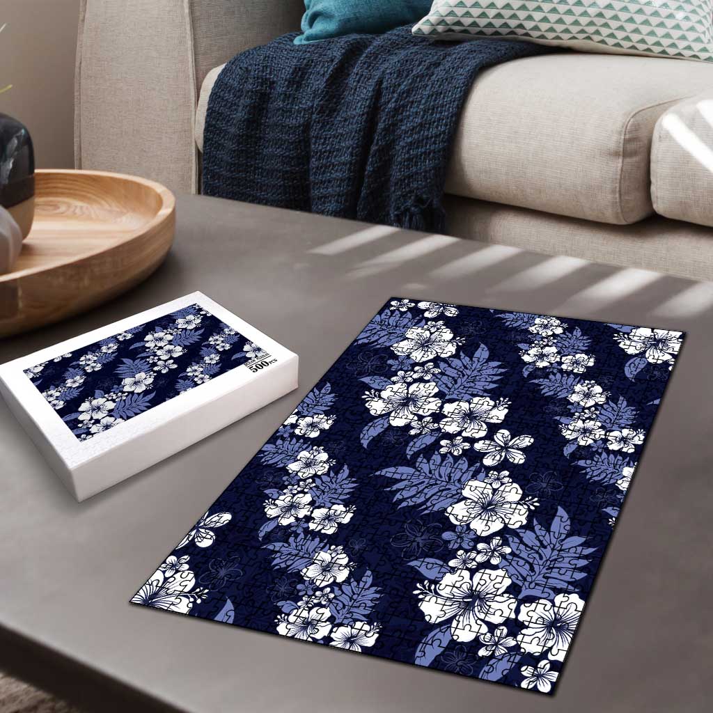 Hawaiian Hibiscus Tribal Floral Blue Puzzle Polynesian Tapa Pattern - Polynesian Pride
