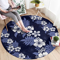 Hawaiian Hibiscus Tribal Floral Blue Round Carpet Polynesian Tapa Pattern - Polynesian Pride