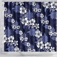 Hawaiian Hibiscus Tribal Floral Blue Shower Curtain Polynesian Tapa Pattern - Polynesian Pride