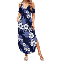 Hawaiian Hibiscus Tribal Floral Blue Summer Maxi Dress Polynesian Tapa Pattern - Polynesian Pride