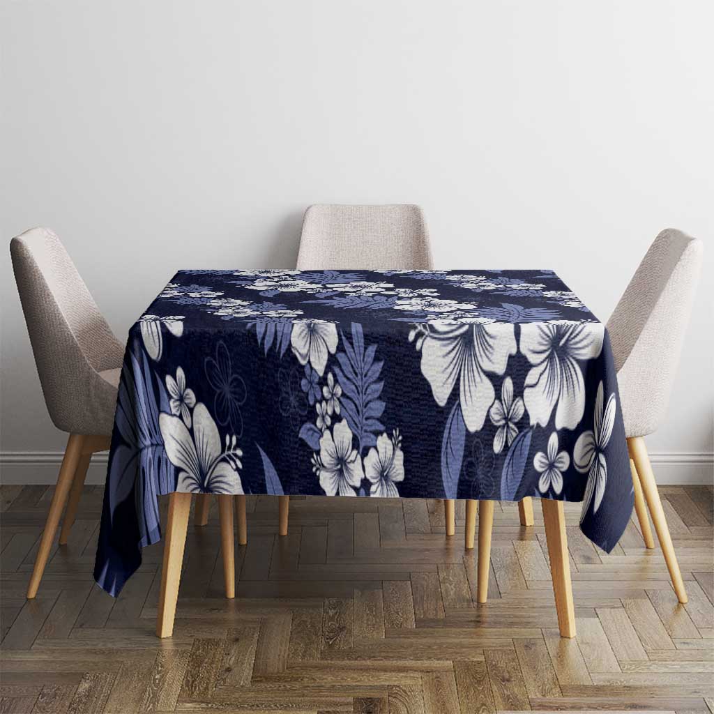 Hawaiian Hibiscus Tribal Floral Blue Tablecloth Polynesian Tapa Pattern - Polynesian Pride