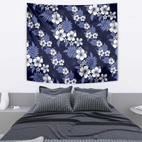 Hawaiian Hibiscus Tribal Floral Blue Tapestry Polynesian Tapa Pattern - Polynesian Pride