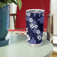 Hawaiian Hibiscus Tribal Floral Blue Tumbler Cup Polynesian Tapa Pattern - Polynesian Pride