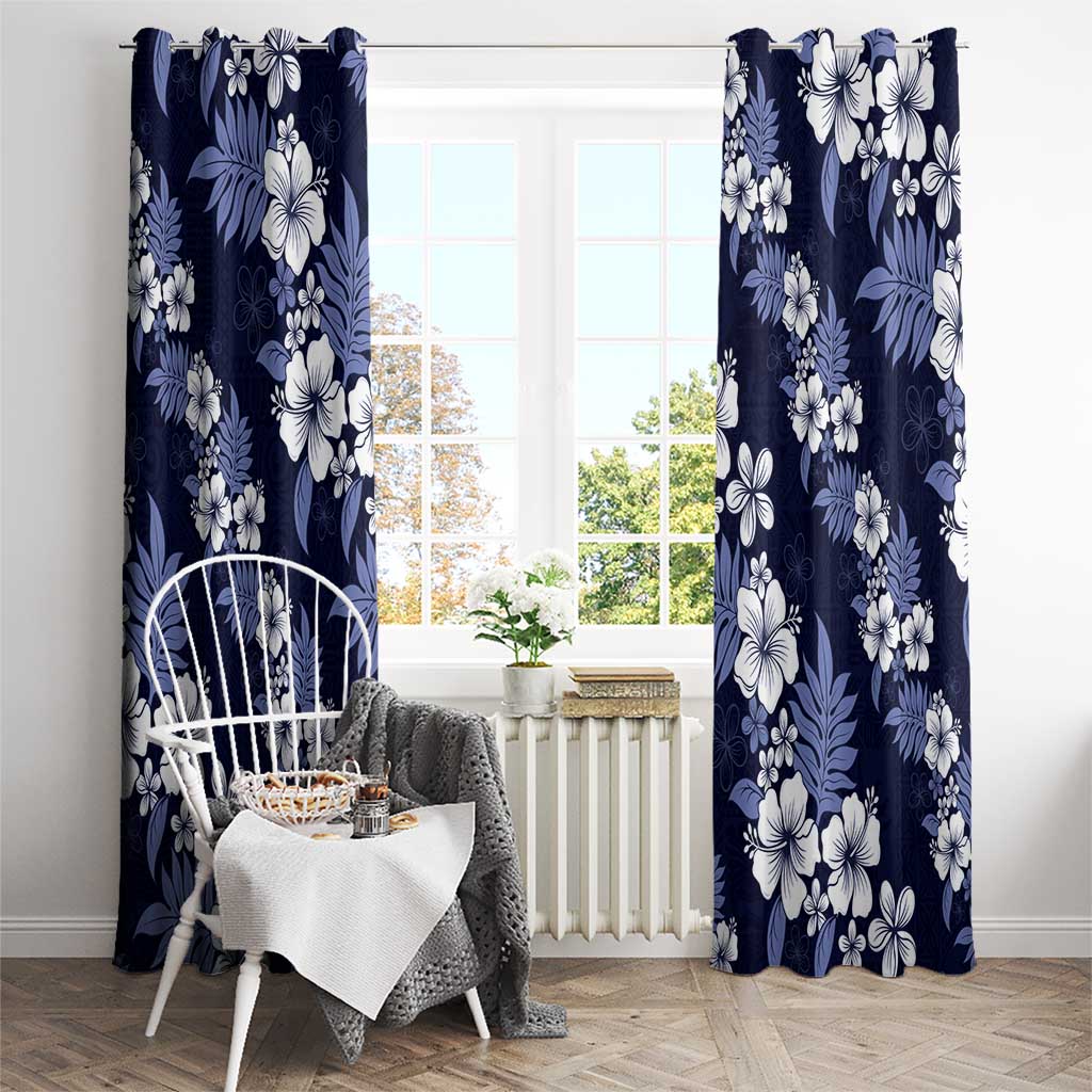 Hawaiian Hibiscus Tribal Floral Blue Window Curtain Polynesian Tapa Pattern - Polynesian Pride