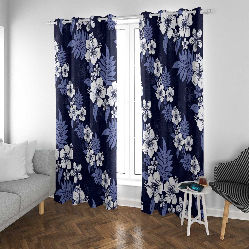 Hawaiian Hibiscus Tribal Floral Blue Window Curtain Polynesian Tapa Pattern - Polynesian Pride