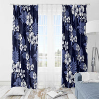 Hawaiian Hibiscus Tribal Floral Blue Window Curtain Polynesian Tapa Pattern - Polynesian Pride