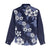 Hawaiian Hibiscus Tribal Floral Blue Women Casual Shirt Polynesian Tapa Pattern - Polynesian Pride