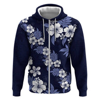 Hawaiian Hibiscus Tribal Floral Blue Zip Hoodie Polynesian Tapa Pattern - Polynesian Pride