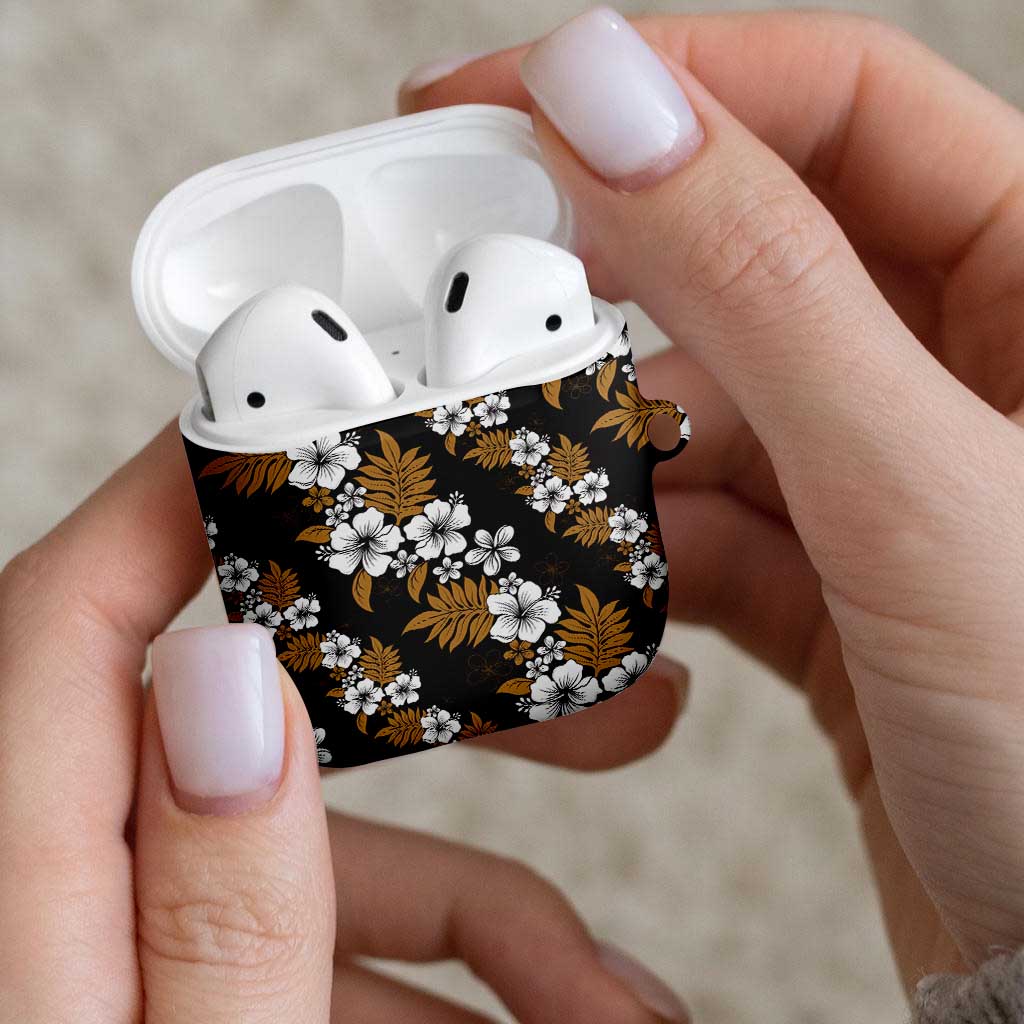 Hawaiian Hibiscus Tribal Floral Brown AirPods Case Polynesian Tapa Pattern - Polynesian Pride