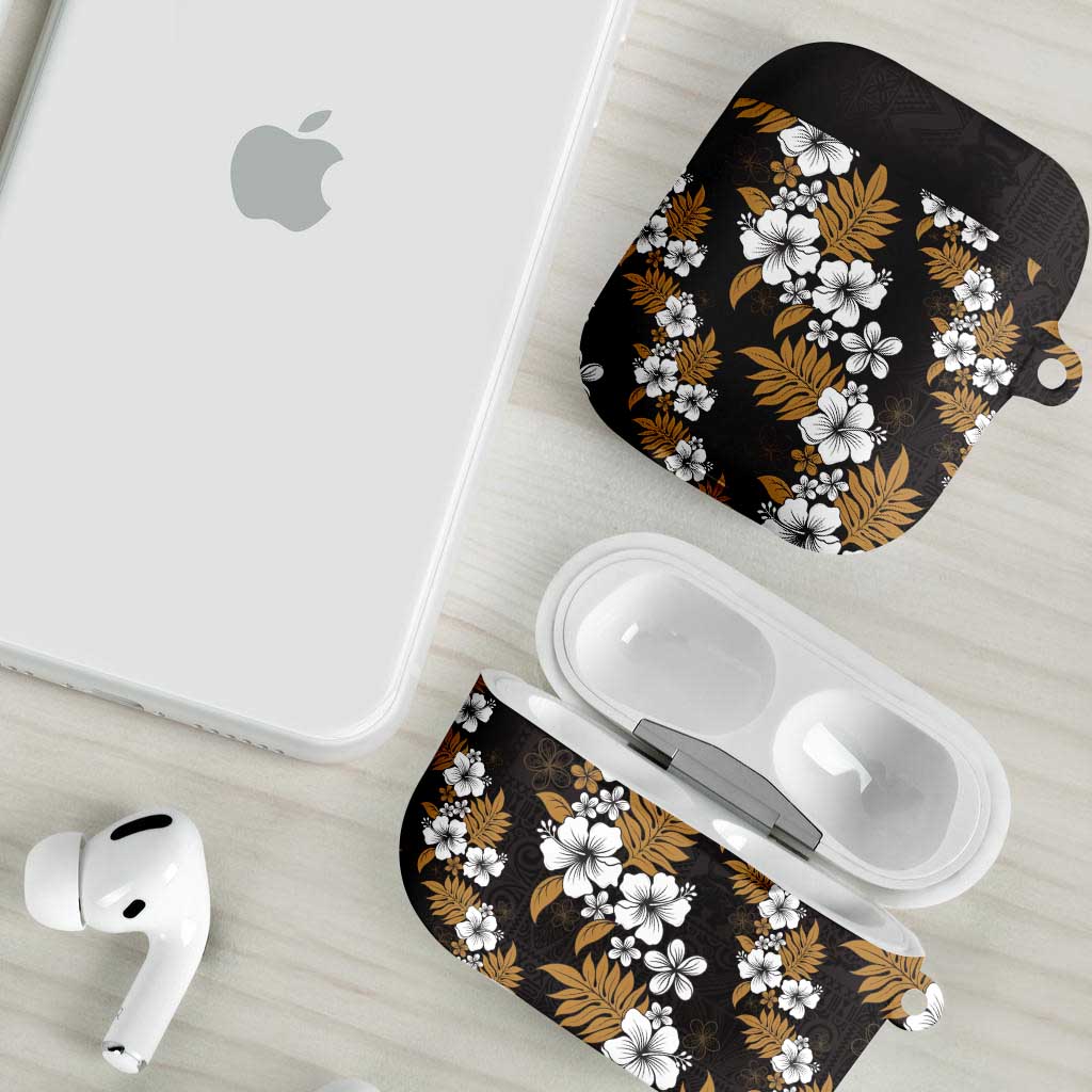 Hawaiian Hibiscus Tribal Floral Brown AirPods Case Polynesian Tapa Pattern - Polynesian Pride