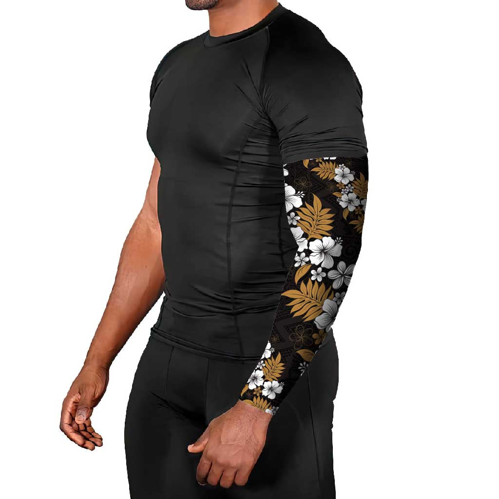 Hawaiian Hibiscus Tribal Floral Brown Arm Sleeves Polynesian Tapa Pattern - Polynesian Pride