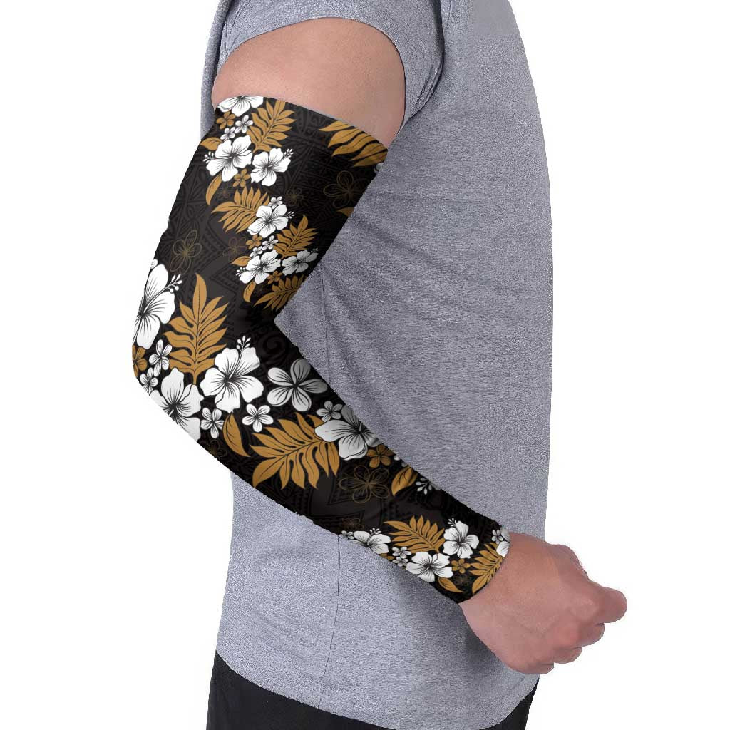 Hawaiian Hibiscus Tribal Floral Brown Arm Sleeves Polynesian Tapa Pattern - Polynesian Pride