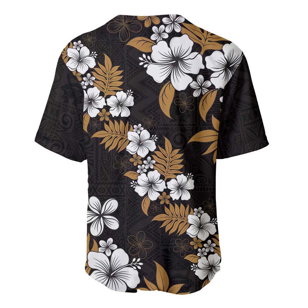Hawaiian Hibiscus Tribal Floral Brown Baseball Jersey Polynesian Tapa Pattern - Polynesian Pride