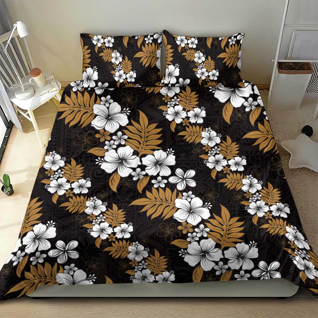 Hawaiian Hibiscus Tribal Floral Brown Bedding Set Polynesian Tapa Pattern - Polynesian Pride