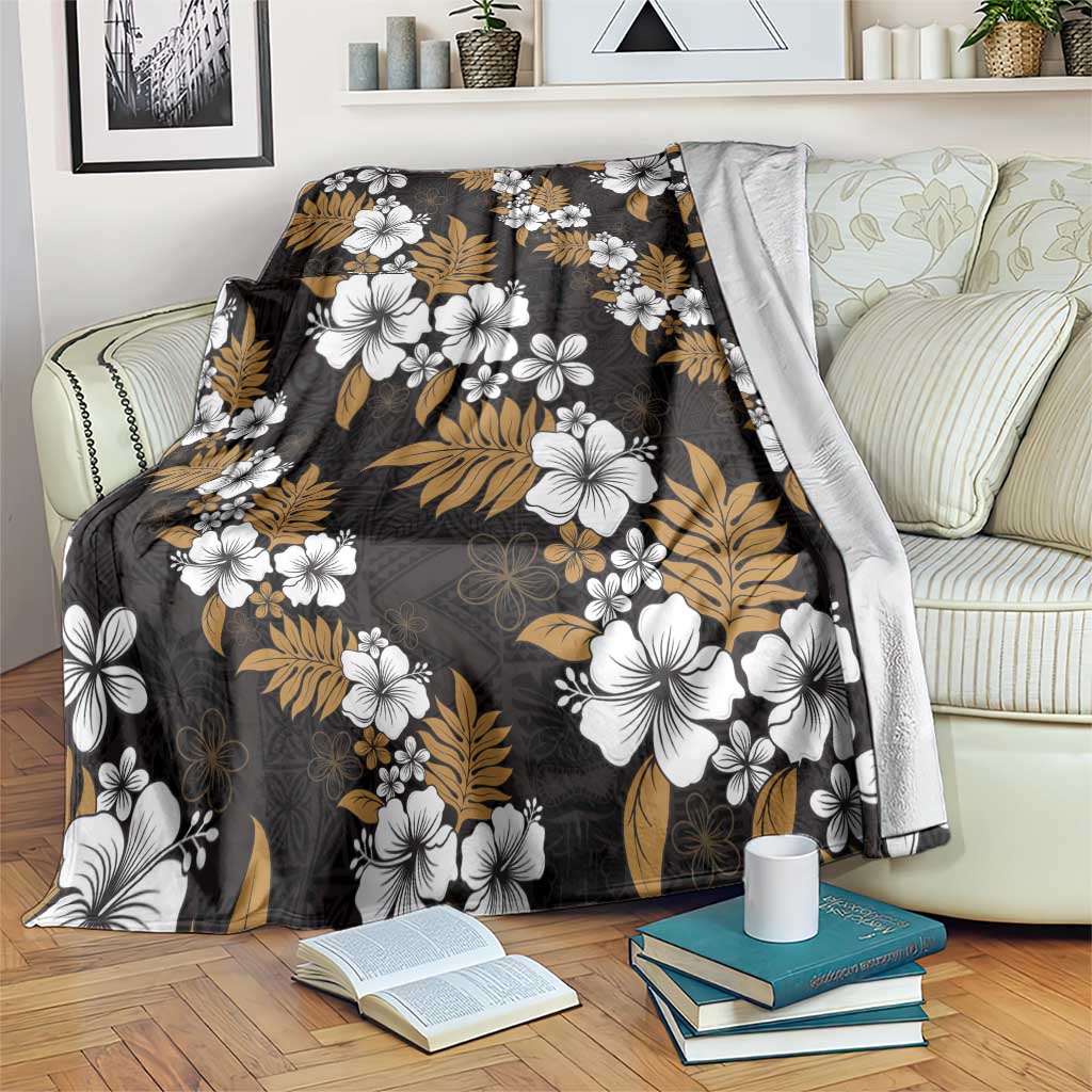 Hawaiian Hibiscus Tribal Floral Brown Blanket Polynesian Tapa Pattern - Polynesian Pride