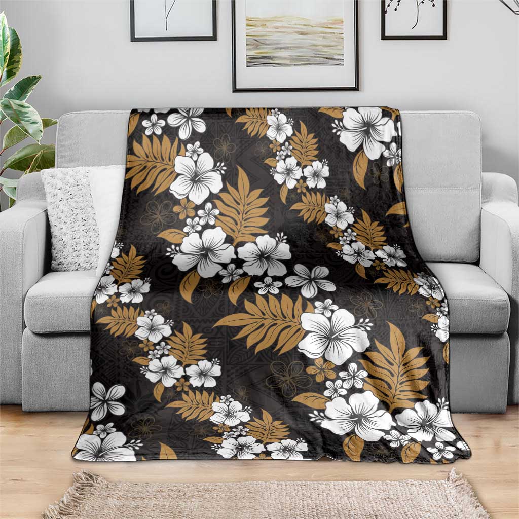 Hawaiian Hibiscus Tribal Floral Brown Blanket Polynesian Tapa Pattern - Polynesian Pride