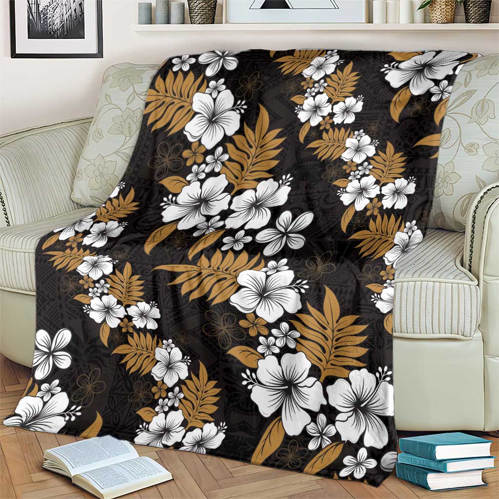 Hawaiian Hibiscus Tribal Floral Brown Blanket Polynesian Tapa Pattern - Polynesian Pride