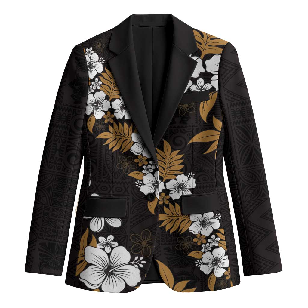 Hawaiian Hibiscus Tribal Floral Brown Blazer Polynesian Tapa Pattern - Polynesian Pride