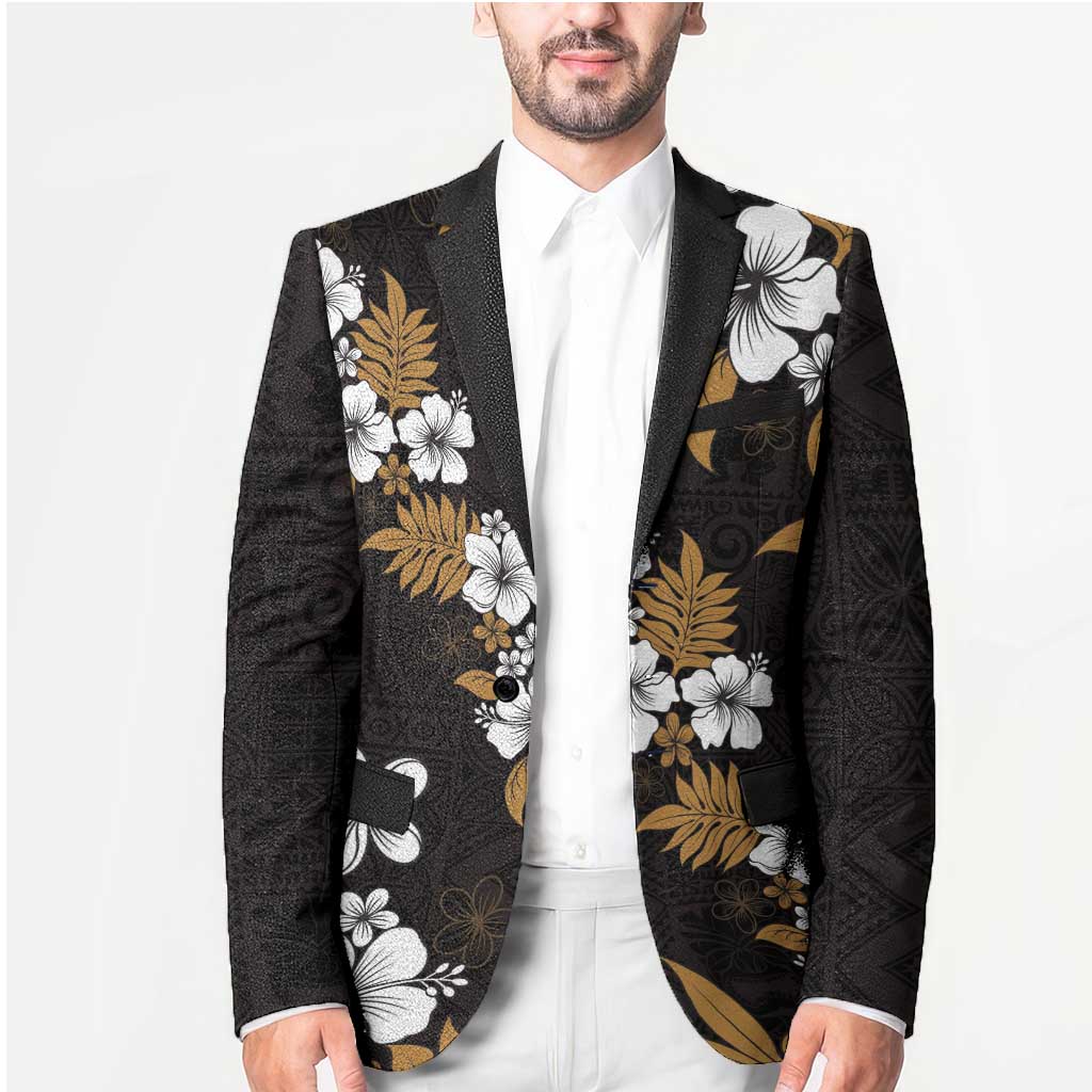 Hawaiian Hibiscus Tribal Floral Brown Blazer Polynesian Tapa Pattern - Polynesian Pride