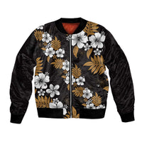 Hawaiian Hibiscus Tribal Floral Brown Bomber Jacket Polynesian Tapa Pattern - Polynesian Pride