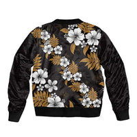 Hawaiian Hibiscus Tribal Floral Brown Bomber Jacket Polynesian Tapa Pattern - Polynesian Pride