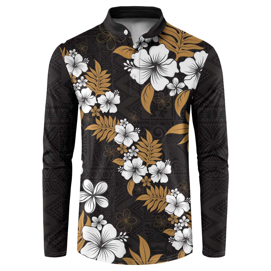 Hawaiian Hibiscus Tribal Floral Brown Button Sweatshirt Polynesian Tapa Pattern - Polynesian Pride