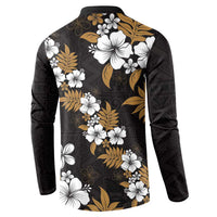 Hawaiian Hibiscus Tribal Floral Brown Button Sweatshirt Polynesian Tapa Pattern - Polynesian Pride