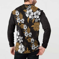 Hawaiian Hibiscus Tribal Floral Brown Button Sweatshirt Polynesian Tapa Pattern - Polynesian Pride
