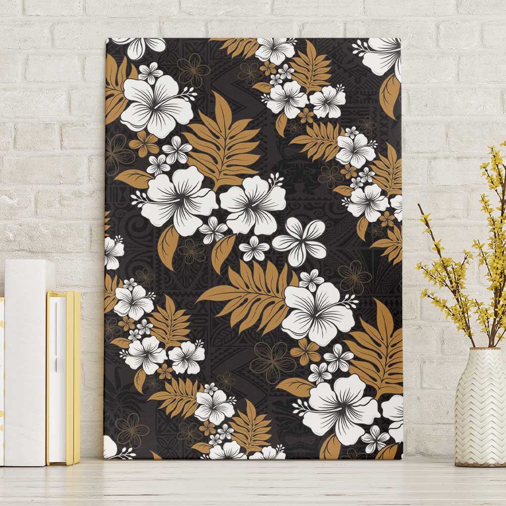 Hawaiian Hibiscus Tribal Floral Brown Canvas Wall Art Polynesian Tapa Pattern - Polynesian Pride