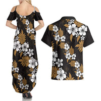 Hawaiian Hibiscus Tribal Floral Brown Couples Matching Summer Maxi Dress and Hawaiian Shirt Polynesian Tapa Pattern - Polynesian Pride
