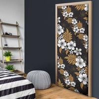 Hawaiian Hibiscus Tribal Floral Brown Door Cover Polynesian Tapa Pattern - Polynesian Pride