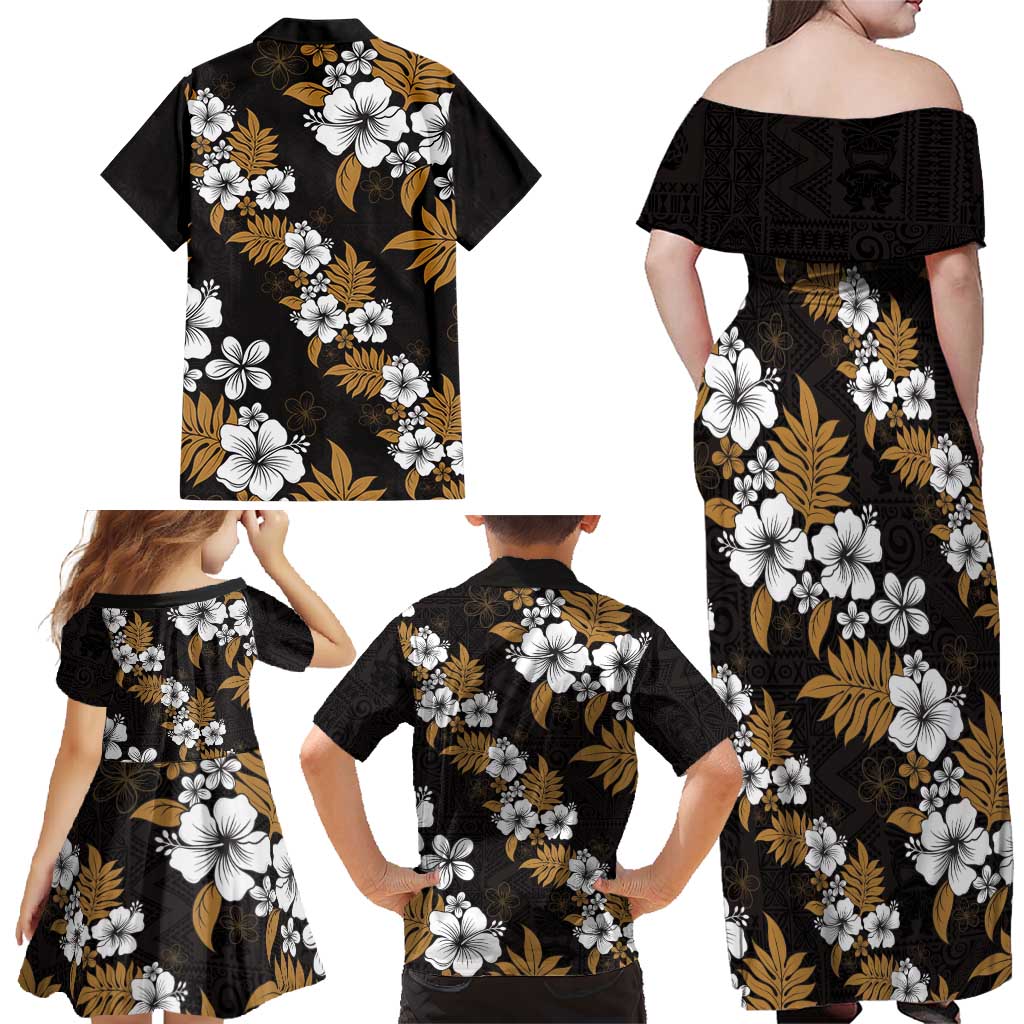 Hawaiian Hibiscus Tribal Floral Brown Family Matching Off Shoulder Maxi Dress and Hawaiian Shirt Polynesian Tapa Pattern - Polynesian Pride