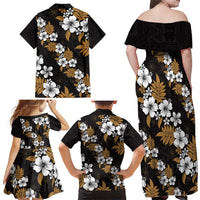 Hawaiian Hibiscus Tribal Floral Brown Family Matching Off Shoulder Maxi Dress and Hawaiian Shirt Polynesian Tapa Pattern - Polynesian Pride