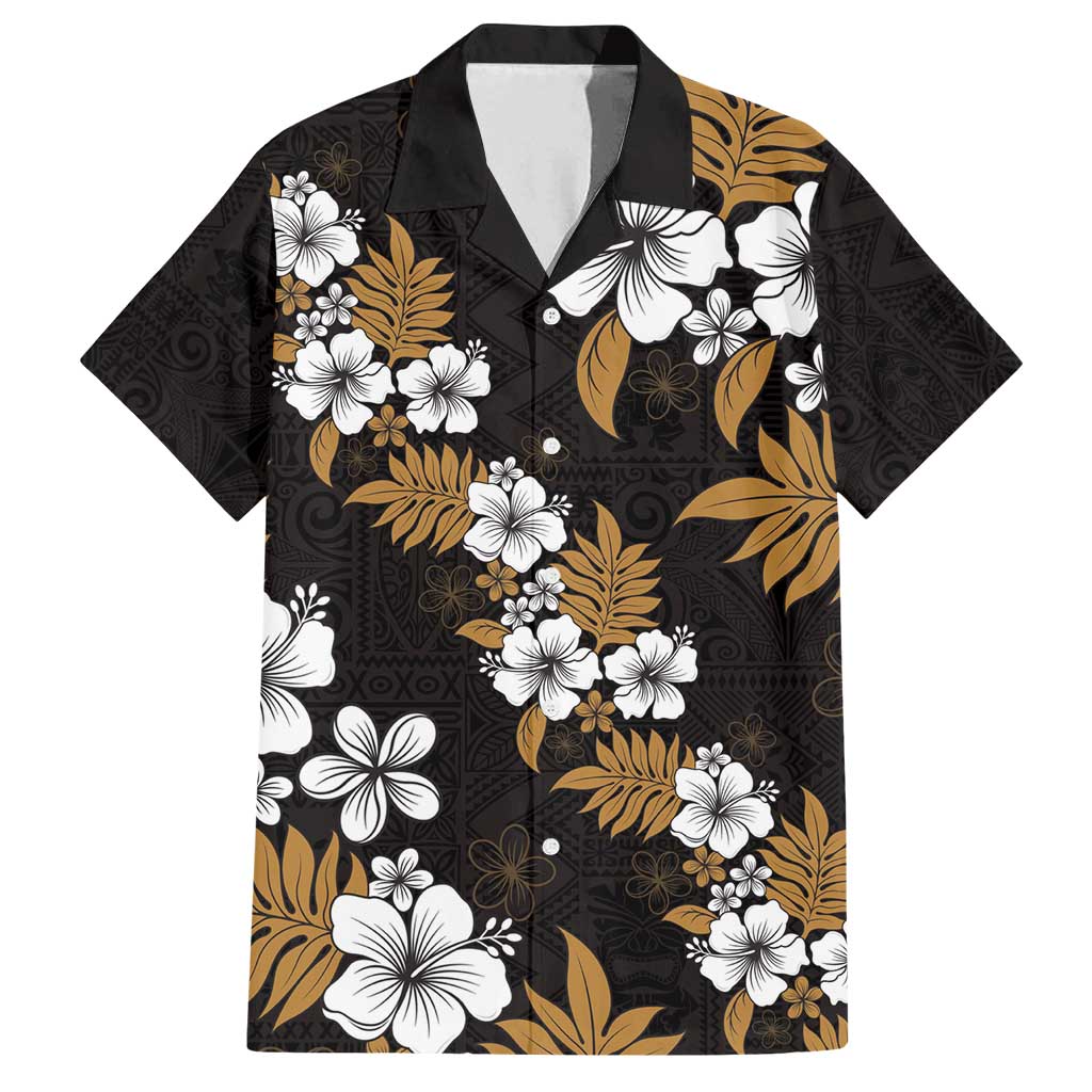 Hawaiian Hibiscus Tribal Floral Brown Family Matching Off Shoulder Short Dress and Hawaiian Shirt Polynesian Tapa Pattern - Polynesian Pride