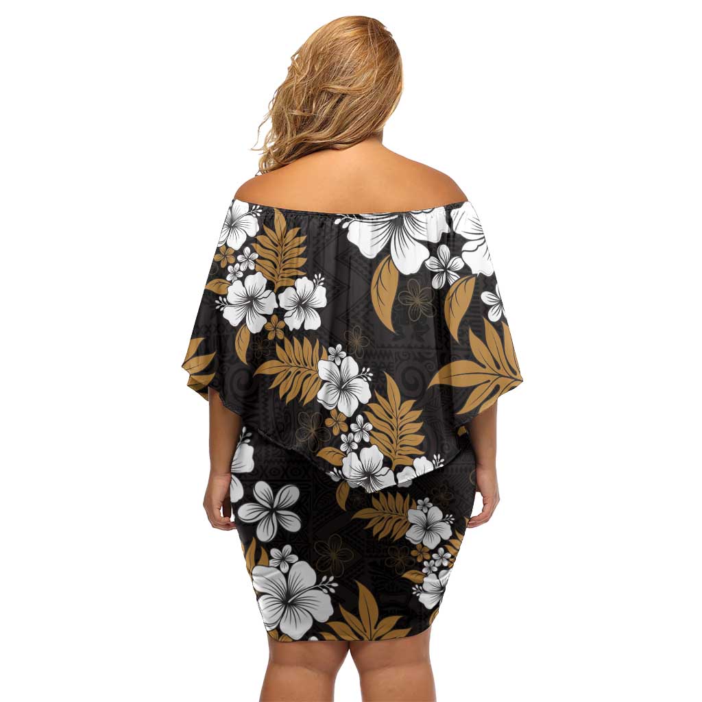 Hawaiian Hibiscus Tribal Floral Brown Family Matching Off Shoulder Short Dress and Hawaiian Shirt Polynesian Tapa Pattern - Polynesian Pride