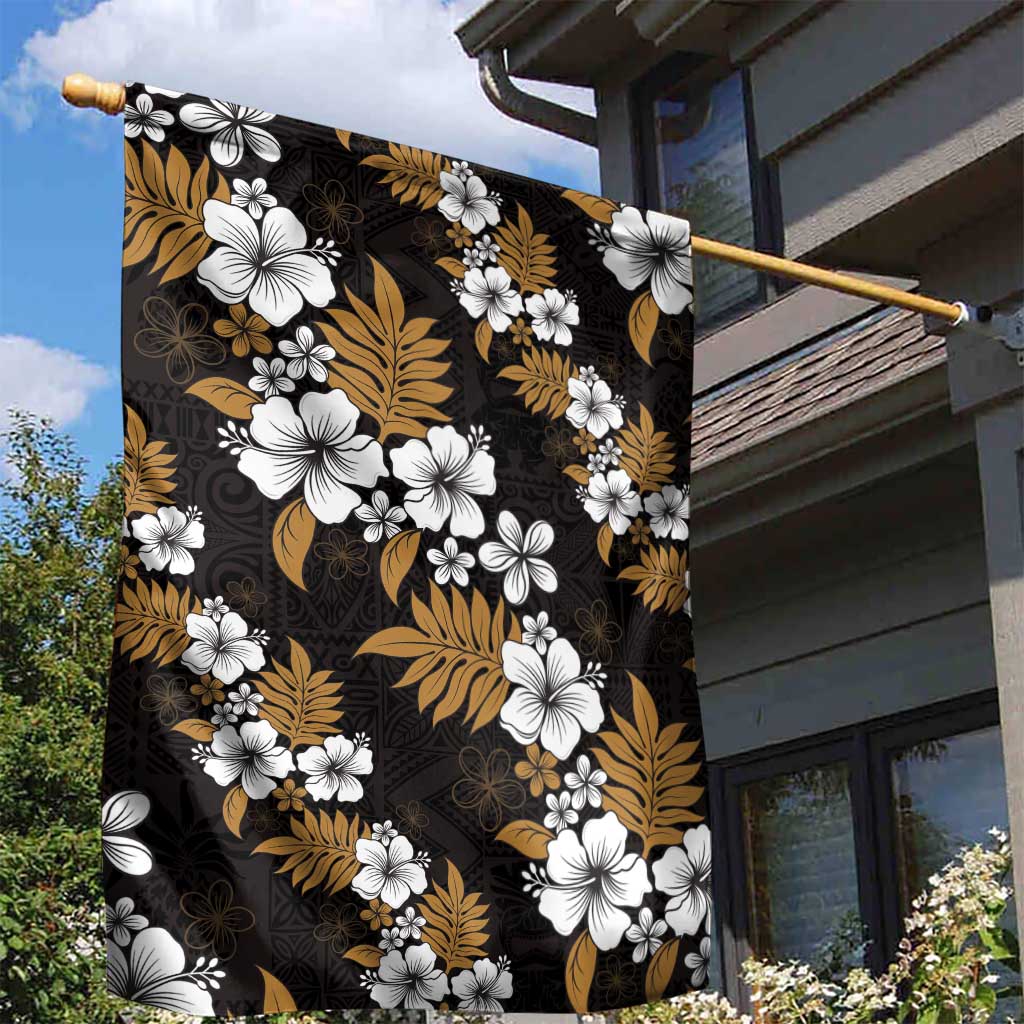 Hawaiian Hibiscus Tribal Floral Brown Garden Flag Polynesian Tapa Pattern - Polynesian Pride