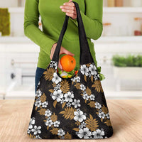 Hawaiian Hibiscus Tribal Floral Brown Grocery Bag Polynesian Tapa Pattern - Polynesian Pride