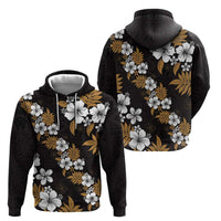 Hawaiian Hibiscus Tribal Floral Brown Hoodie Polynesian Tapa Pattern - Polynesian Pride