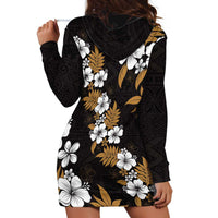Hawaiian Hibiscus Tribal Floral Brown Hoodie Dress Polynesian Tapa Pattern - Polynesian Pride