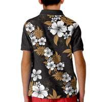 Hawaiian Hibiscus Tribal Floral Brown Kid Polo Shirt Polynesian Tapa Pattern - Polynesian Pride